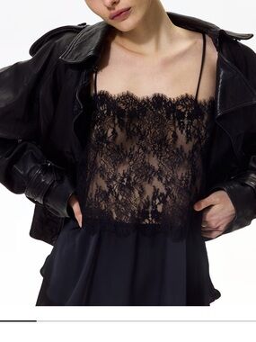 H&M Black Lace Trim Silk-Style Camisole